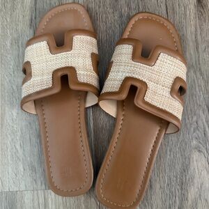 JustFab Brown and Cream Slide Sandals